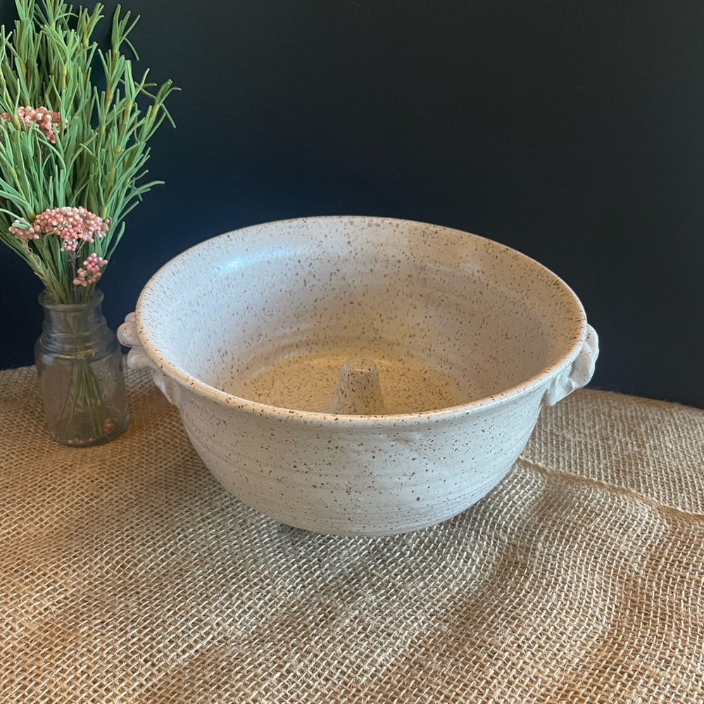 Handmade Pottery Baking Dish with white speckled glaze - Studio signed
